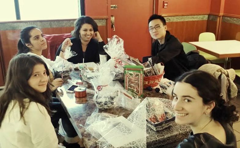 Making gift baskets for Tyndale St-Georges Community Centre